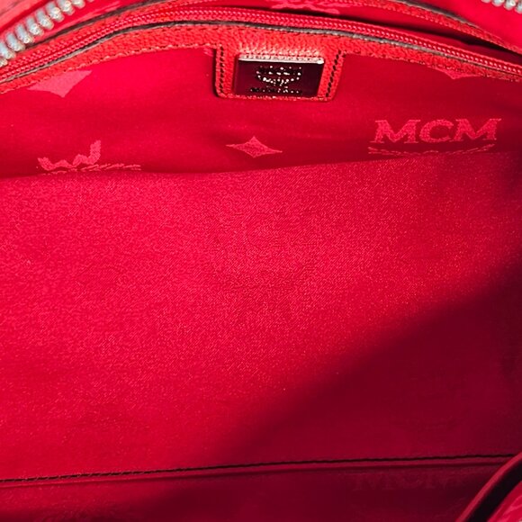 MCM Red Leather Studded Boston Bag - Picture 9 of 15